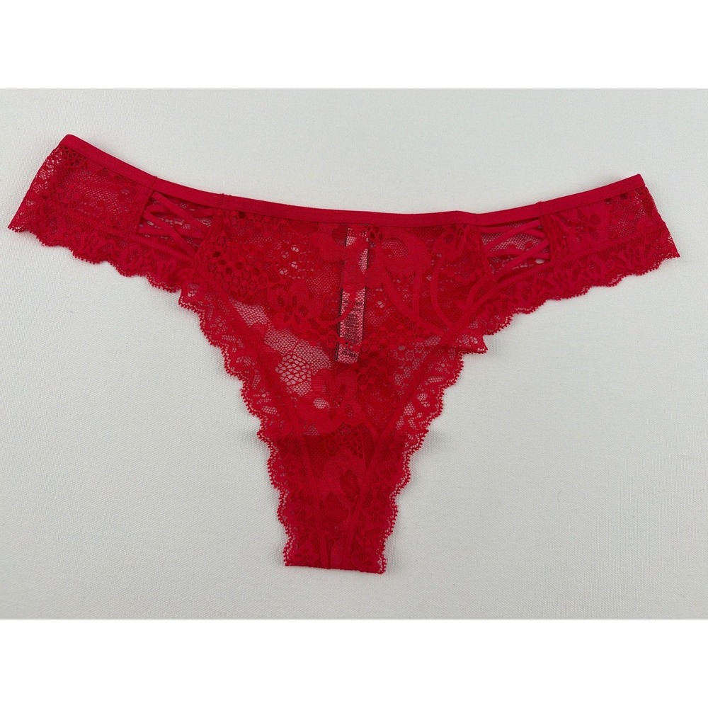 NWOT Victoria's Secret Thong L Red Lace Dream Angels Strappy Romantic Coquette
